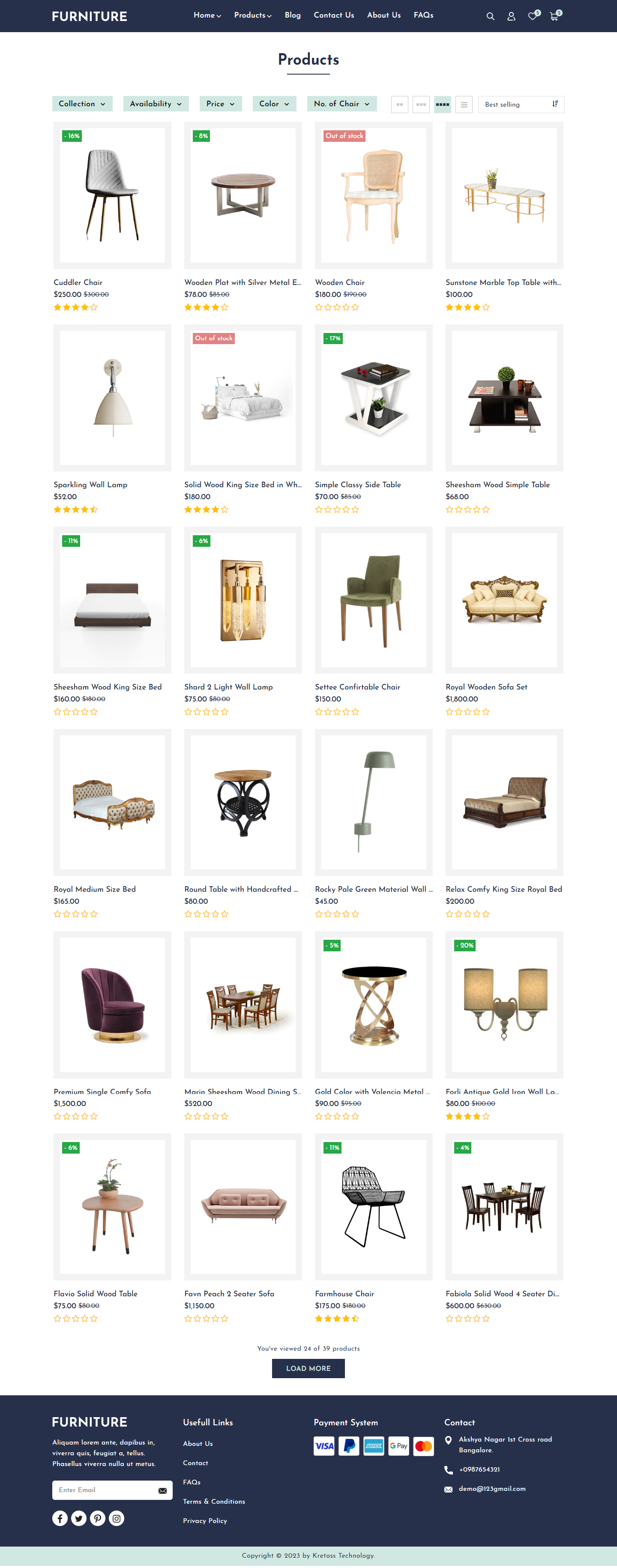Kretoss Furniture Dropdown Filter