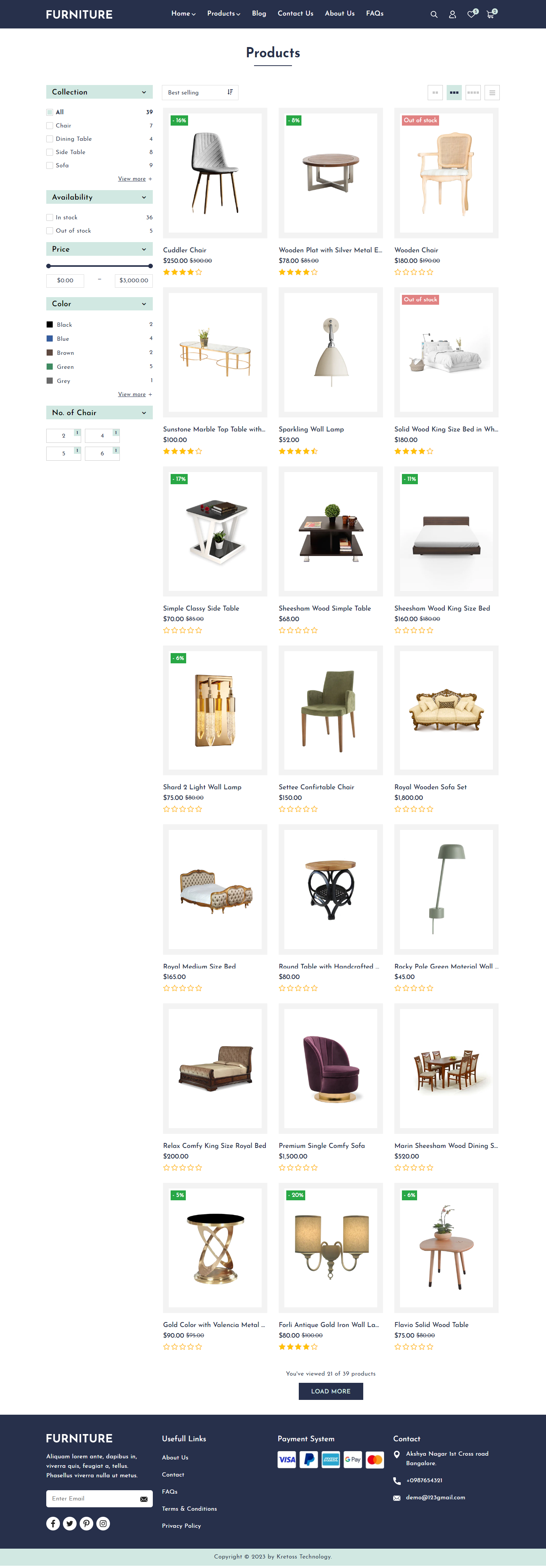 Kretoss Furniture Left Sidebar
