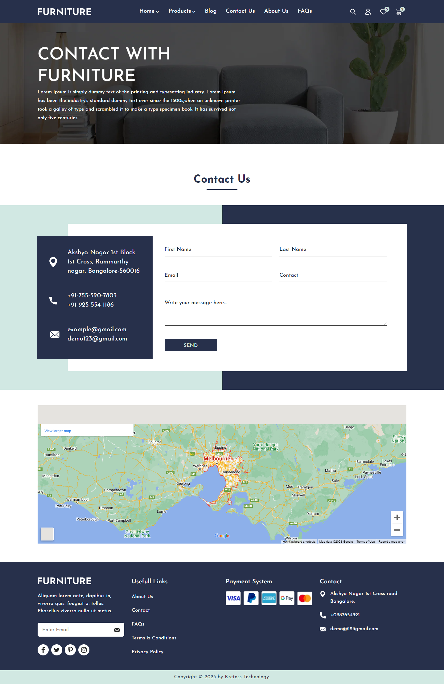 Kretoss Furniture Other Page - Contact Page