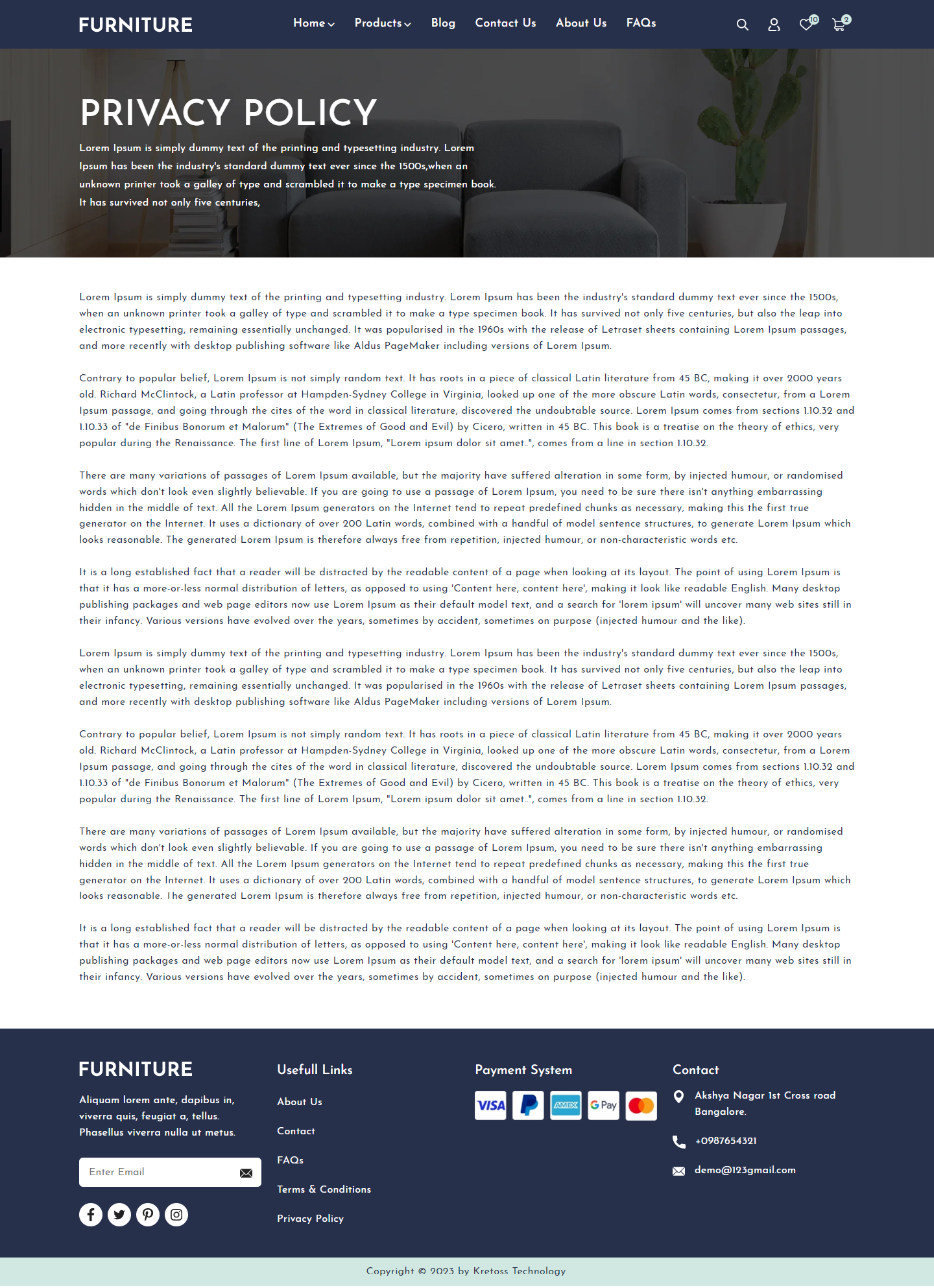 Kretoss Furniture Other Page - Privacy Policy Page
