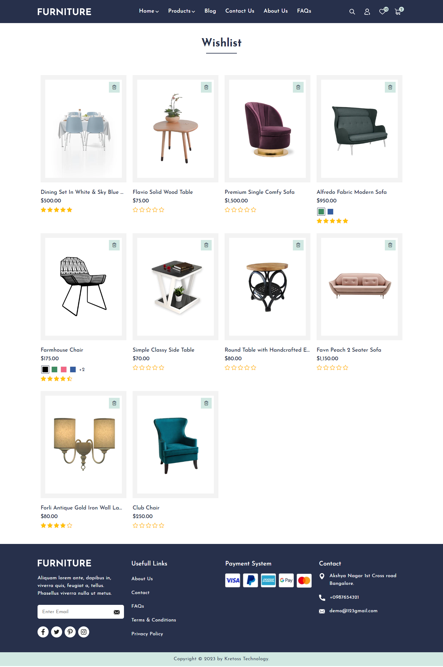 Kretoss Furniture Other Page - Wishlist Page