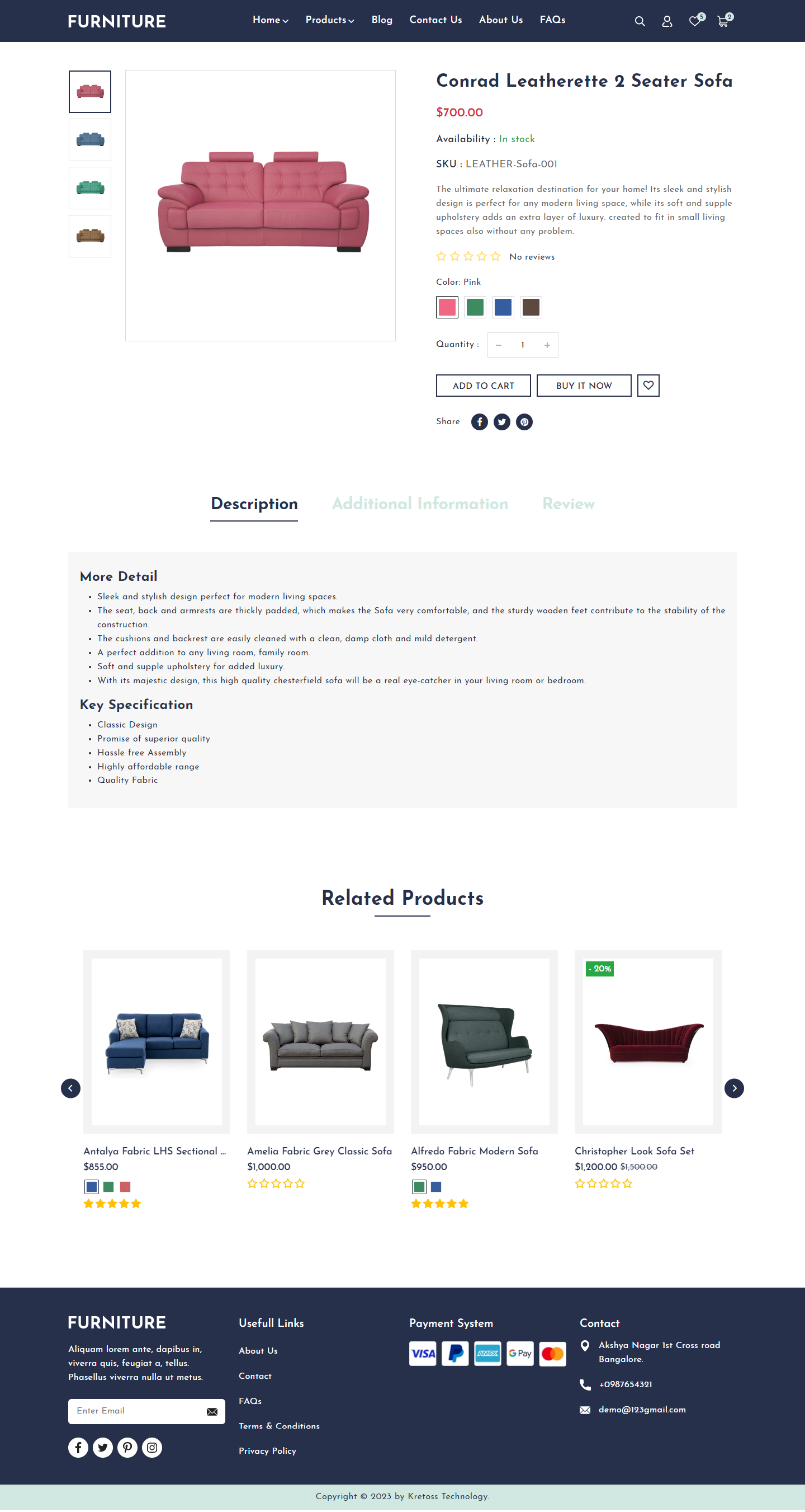 Kretoss Furniture Product Page - Left Thumbnail